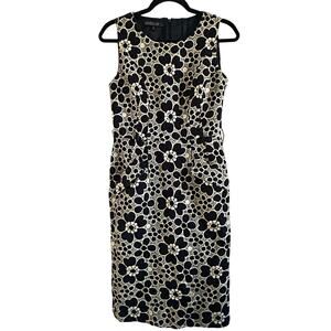 LAFAYETTE 148 Navy Blue Cream Floral Embroidered Pocket Sheath Dress - Sz 4